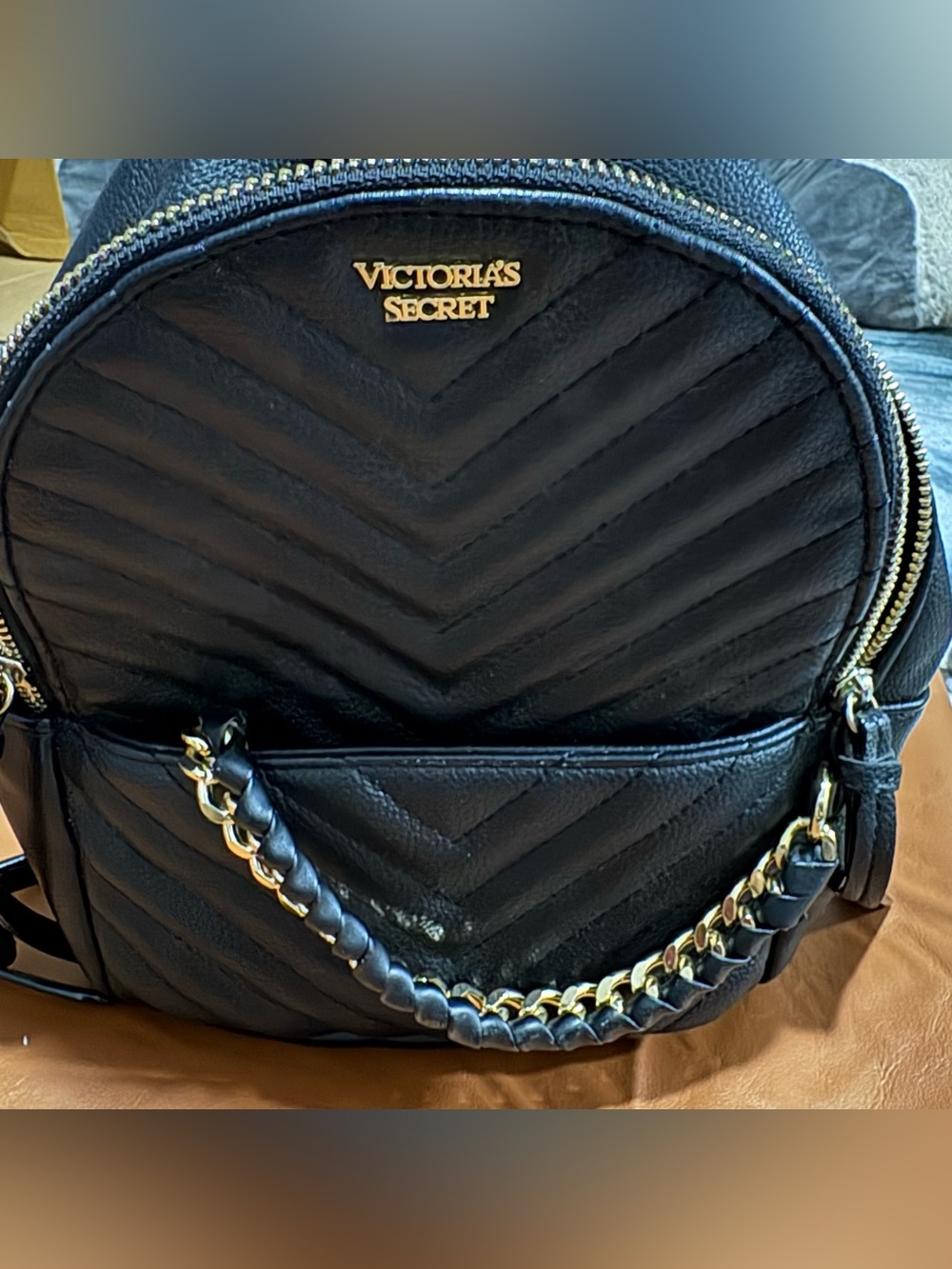 Victoria’s Secret Pebbled V-Quilt Small City Backpack Black